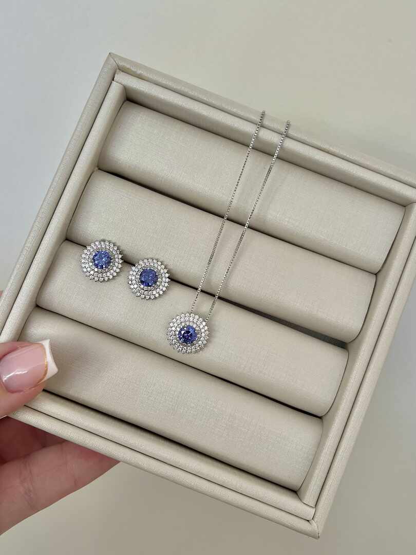 Conjunto Halo triplo Tanzanita roxo