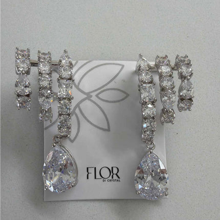 Brinco earcuff com pingente gota cristal rodio