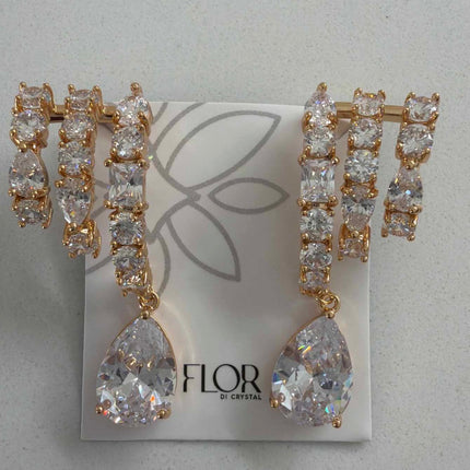 Brinco earcuff cristal com pingente de gota luxo