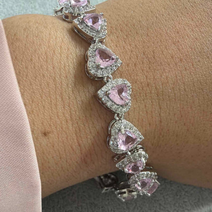 Pulseira de rivieira  Coracao rosa