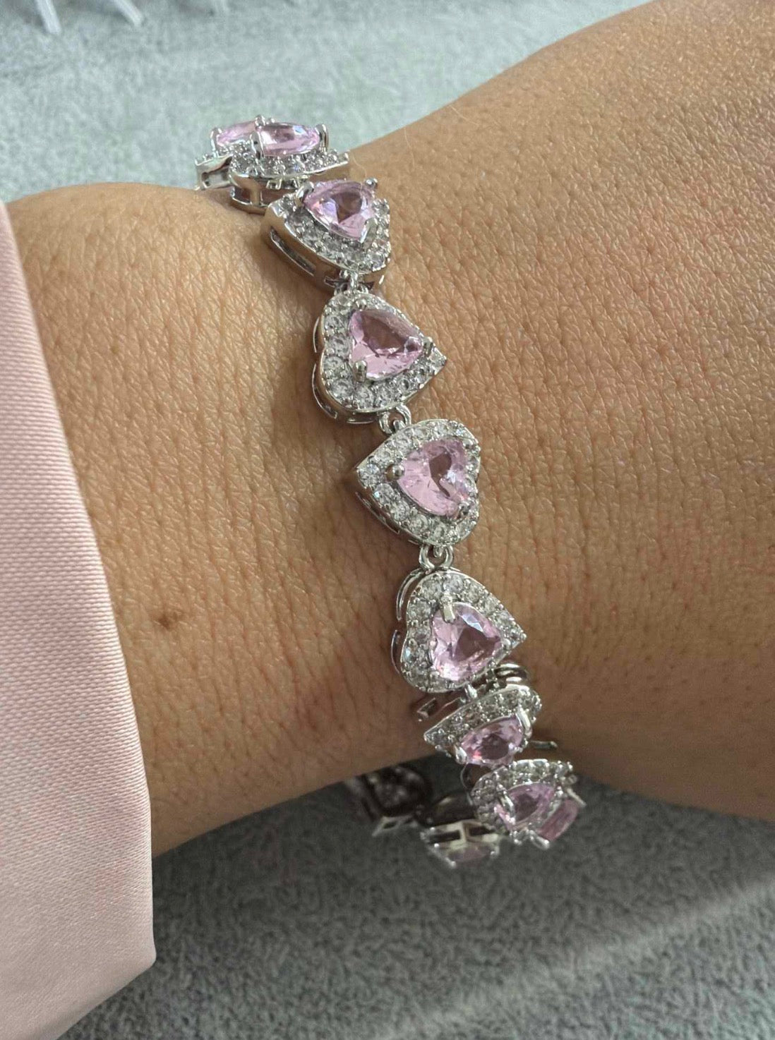 Pulseira de rivieira  Coracao rosa