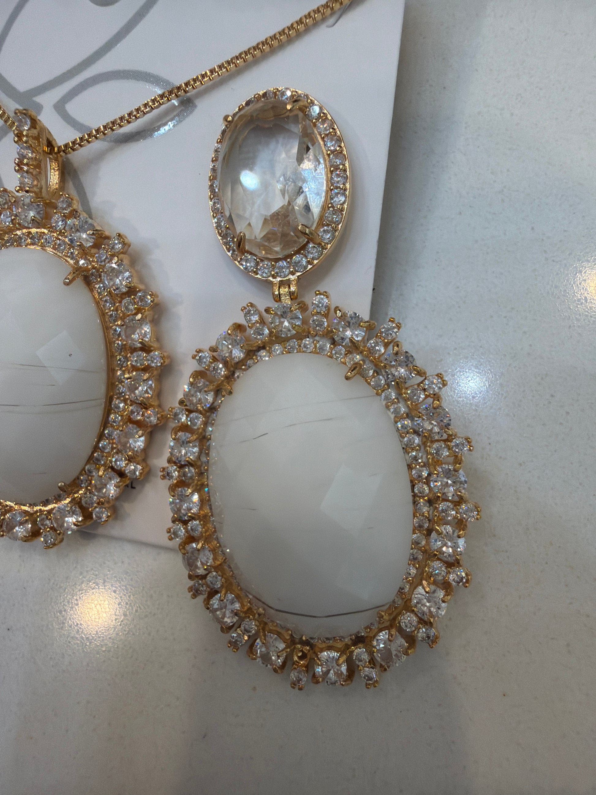 conjunto de brinco e colar de gota Cristal grande 