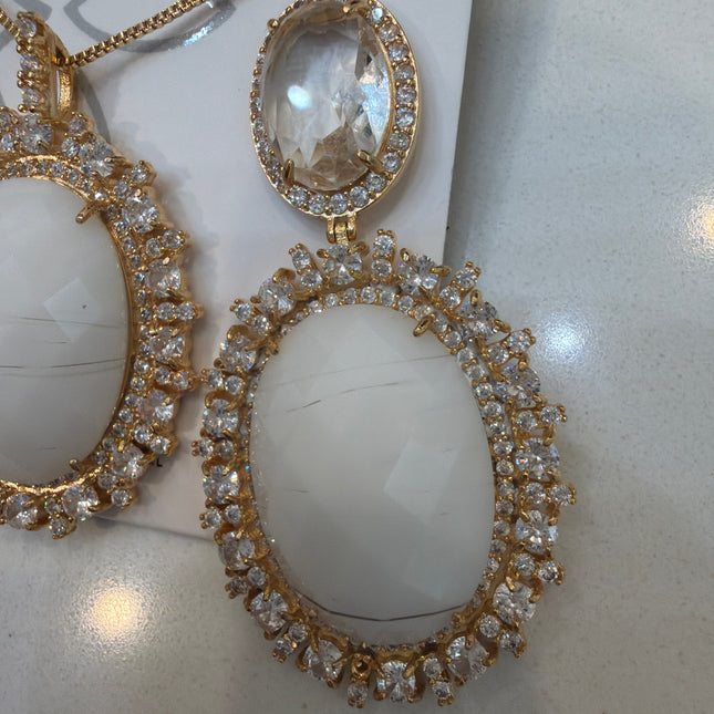 conjunto de brinco e colar de gota Cristal grande 