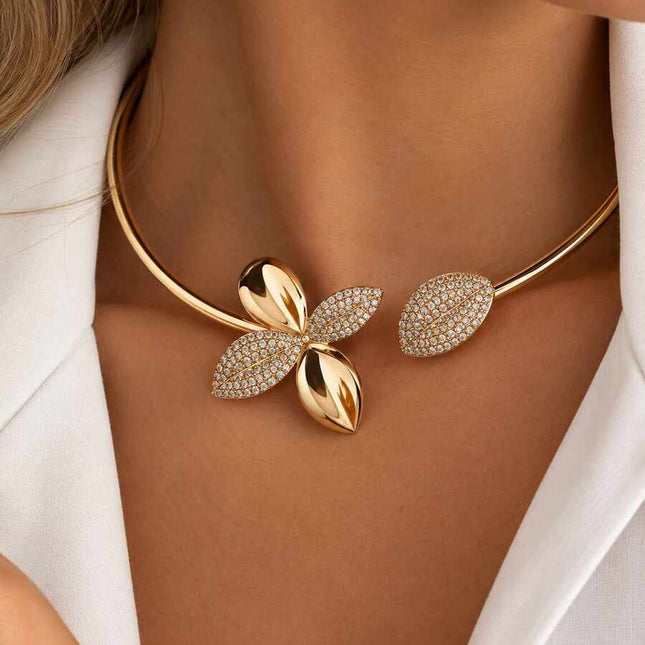 Conjunto folhas 4 pecas luxo  dourado