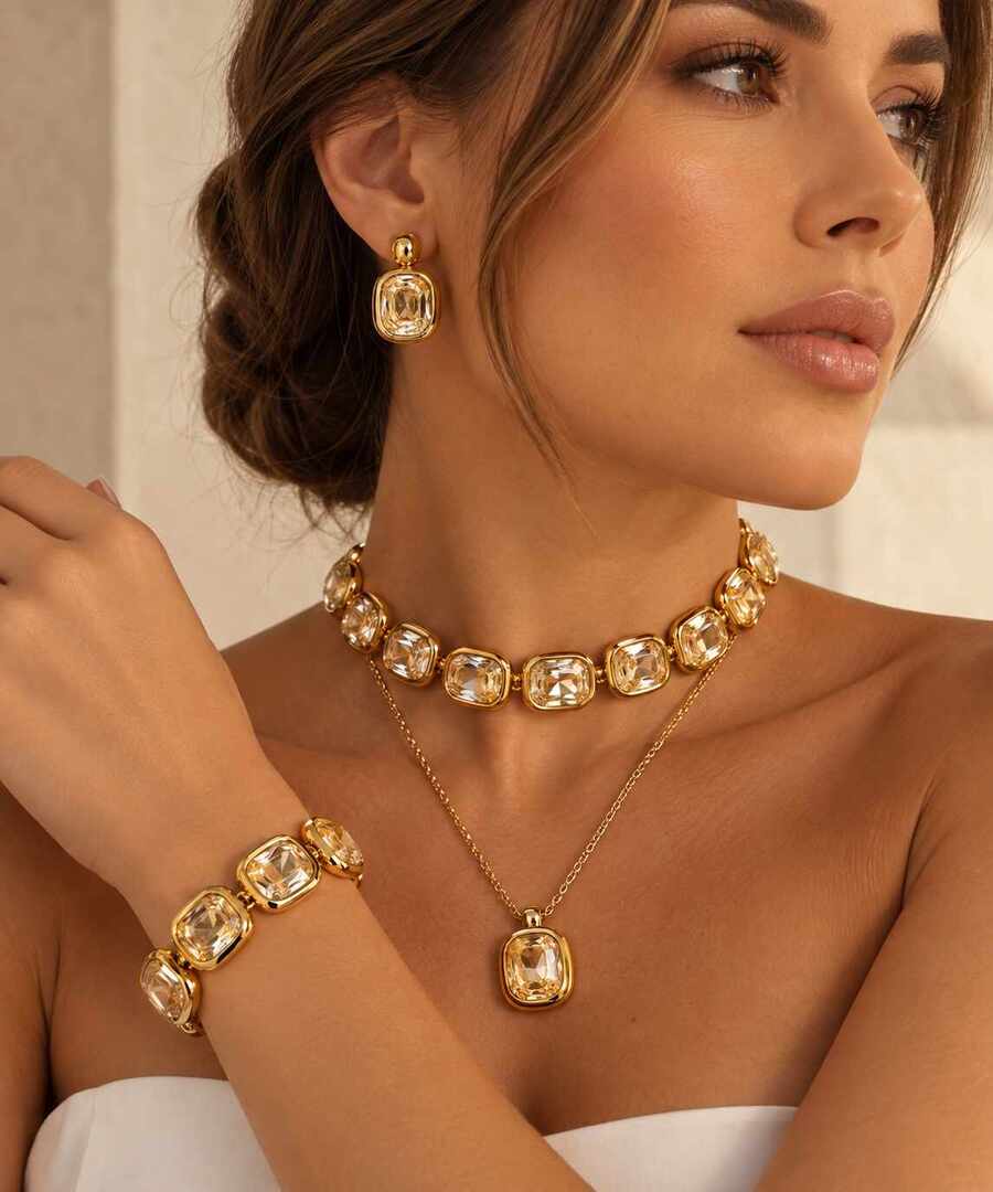 Conjunto 4 pecas quadrado espelhado dourado