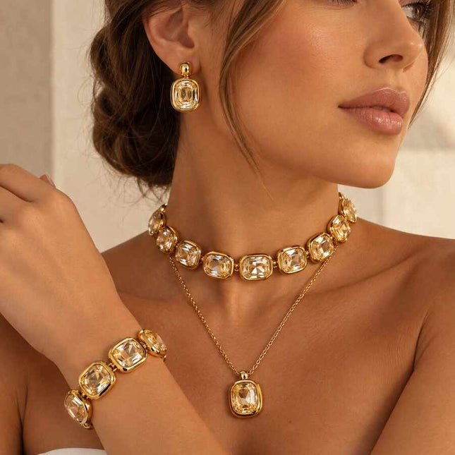 Conjunto 4 pecas quadrado espelhado dourado