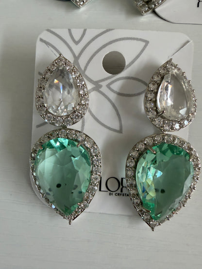 Brinco Luxo gotas Cristal e Verde aqua luxo 