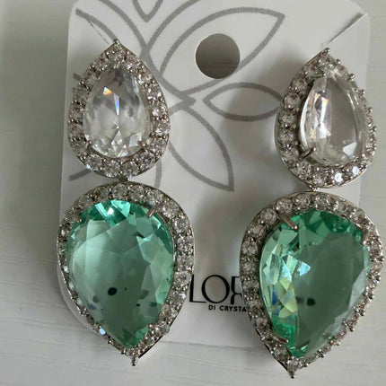 Brinco Luxo gotas Cristal e Verde aqua luxo 