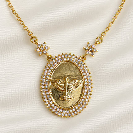 Colar medalha oval Espírito Santo cravejada luxo