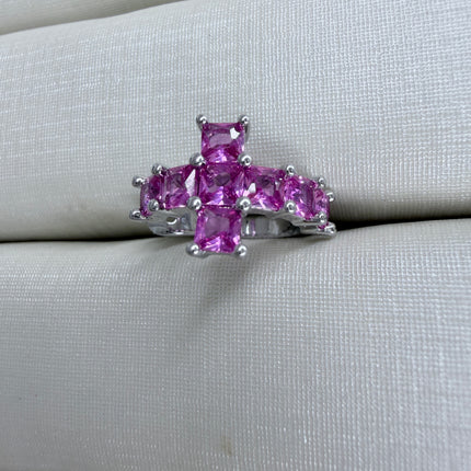 Piercing fake cruz em zircônia pink
