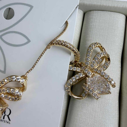 Conjunto colar e brinco laço cravejado em zircôn