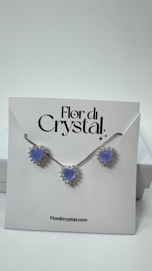 Conjunto - conjunto coracao pequeno cravejado e pedra fusion- LilazLuxo