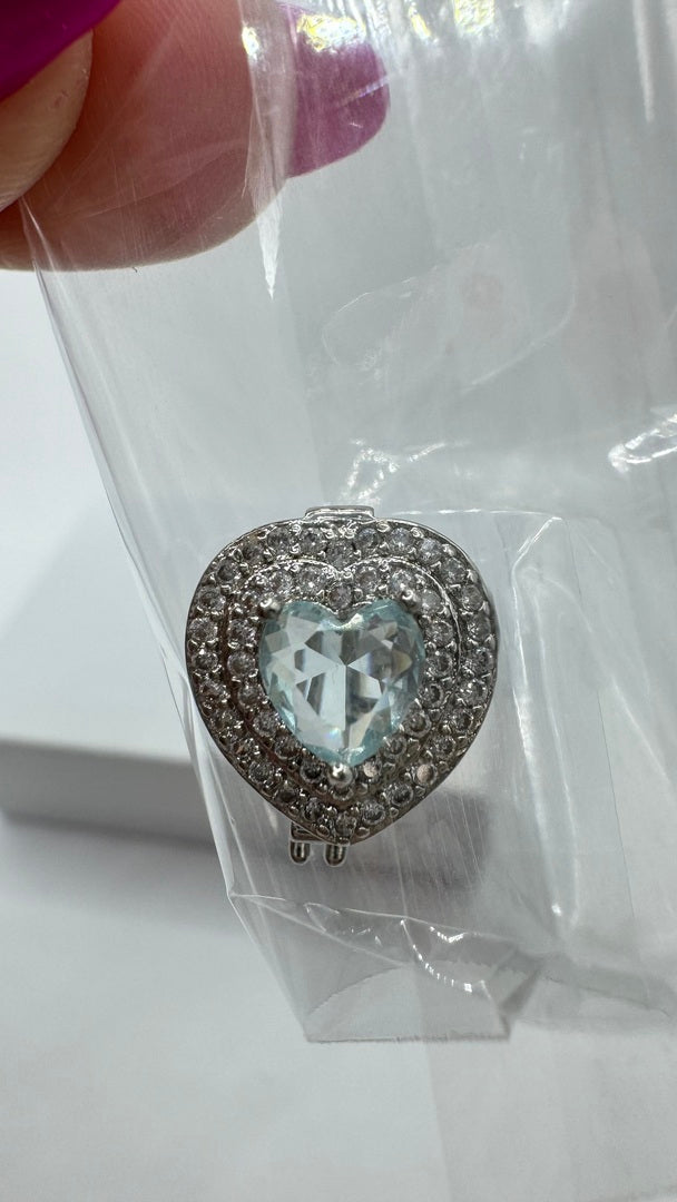 Pingente - Separador para Bonequinhos- Coracao de Clique-Cravejado crystal e azul bebê