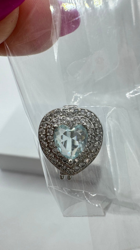 Pingente - Separador para Bonequinhos- Coracao de Clique-Cravejado crystal e azul bebê
