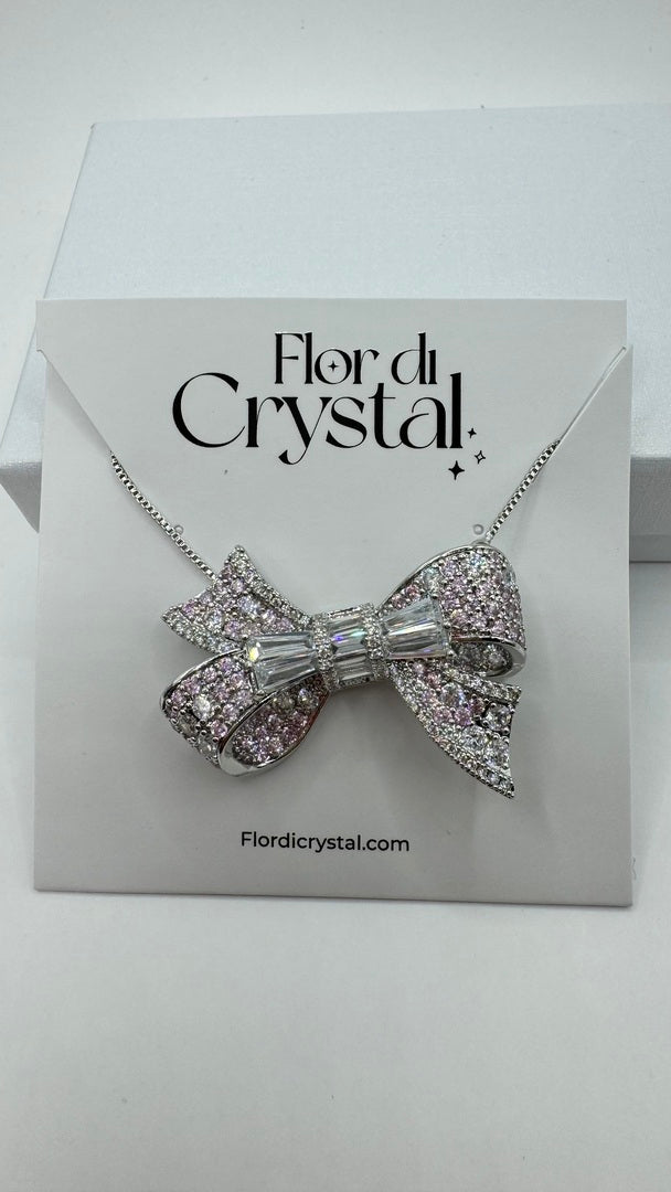 colar de laco- Luxo Cravejado em Zirconias rosa bebe e cristal