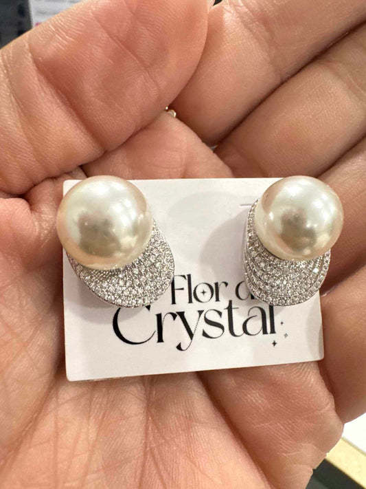 Brinco - Brinco de perola Luxo com carreiras de zirconias