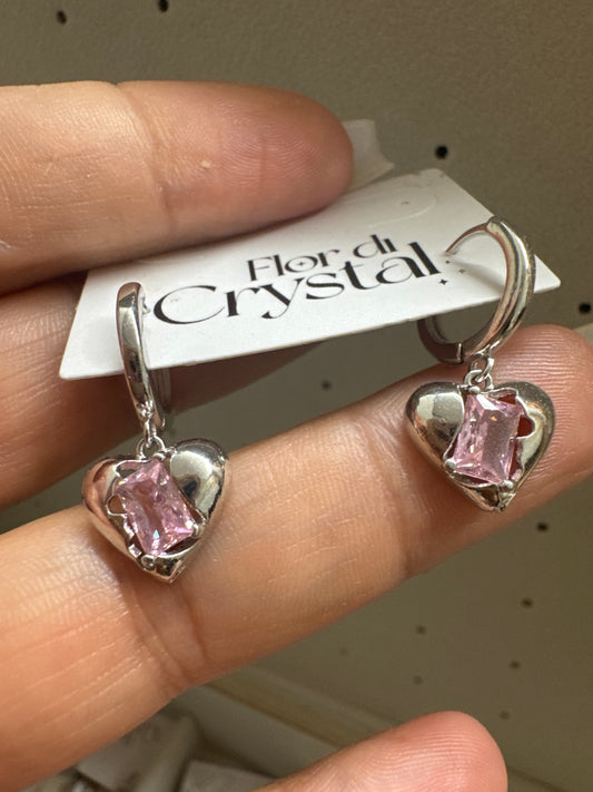 Brinco - Brinco infantil-coracao com zirconia quadrada rosa