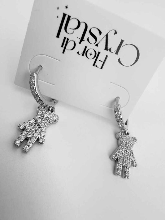 Brinco - Brinco infantil- argola com pingente de ursinho cravejado