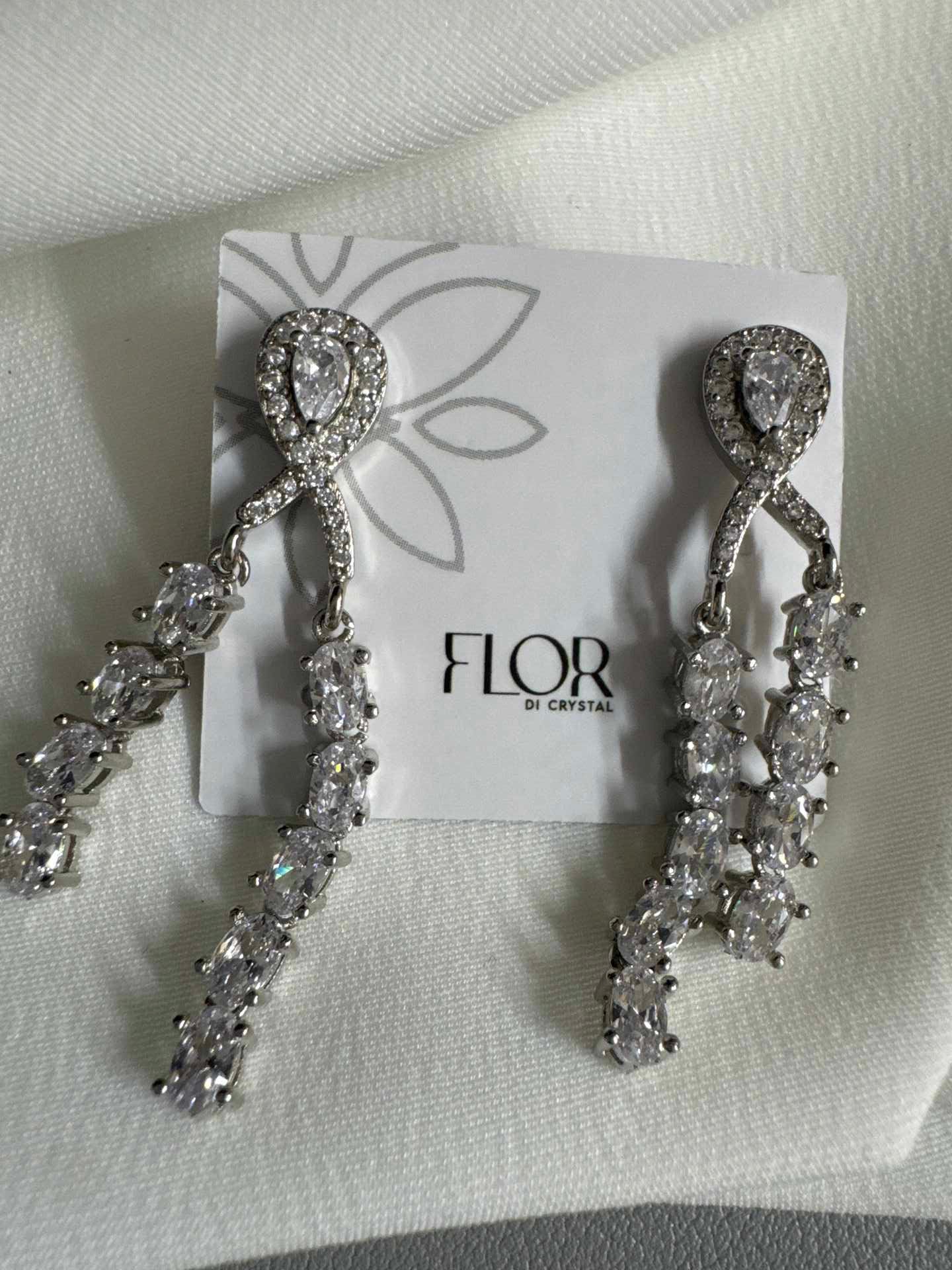 Brinco gota com cascata Cde zirconias crystal -luxo