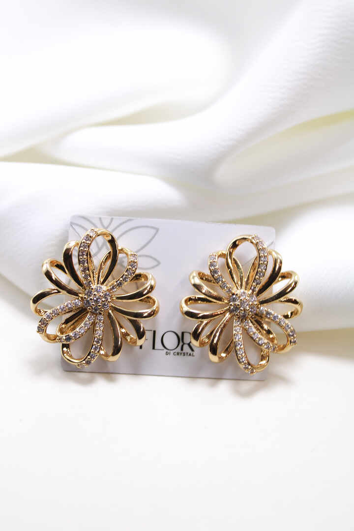 Brinco - Brinco De flor en detalhe cravejado e Rodio