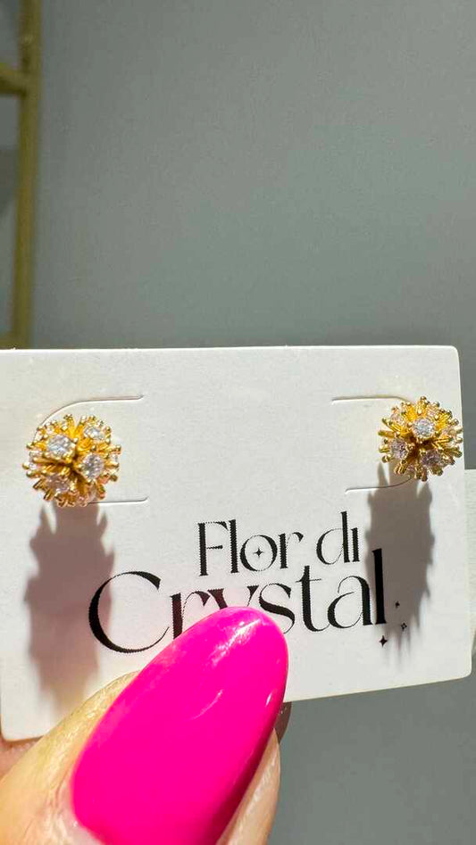 Brinco - Brinco de bolinha cravejada chuveirinho pequeno