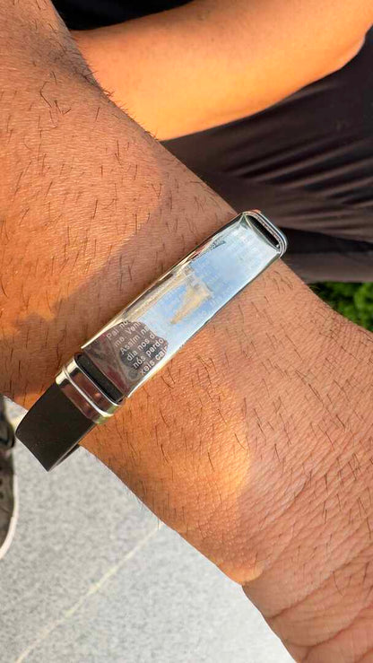 Pulseira pai nosso em silicone e aco inox