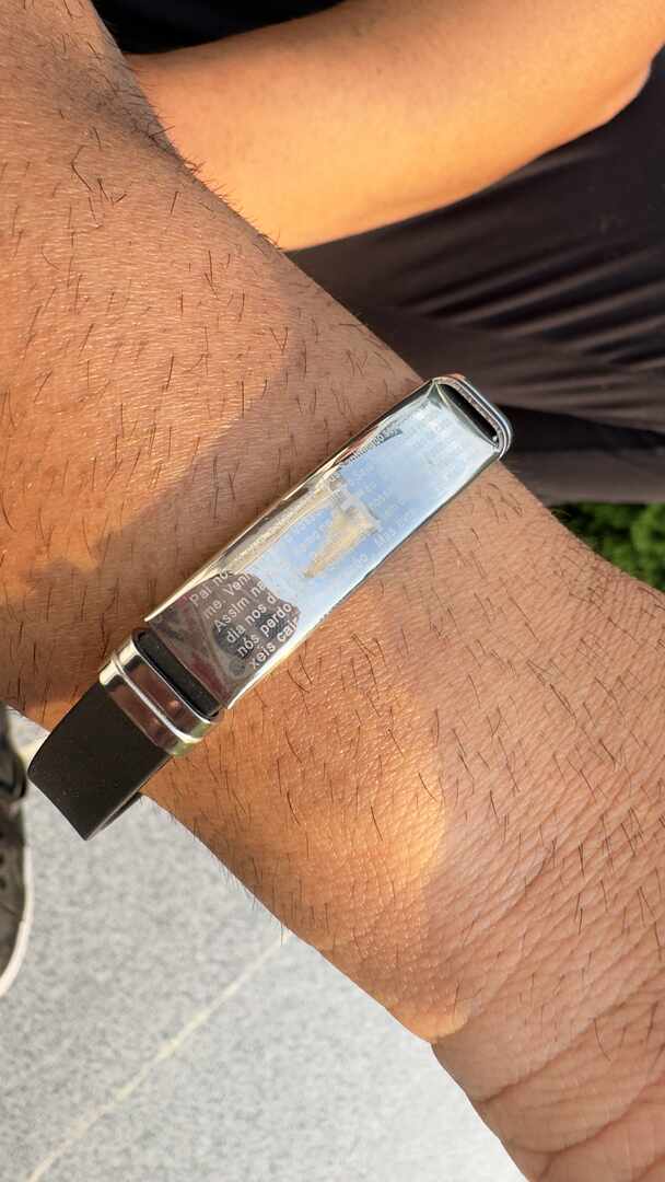 Pulseira pai nosso em silicone e aco inox
