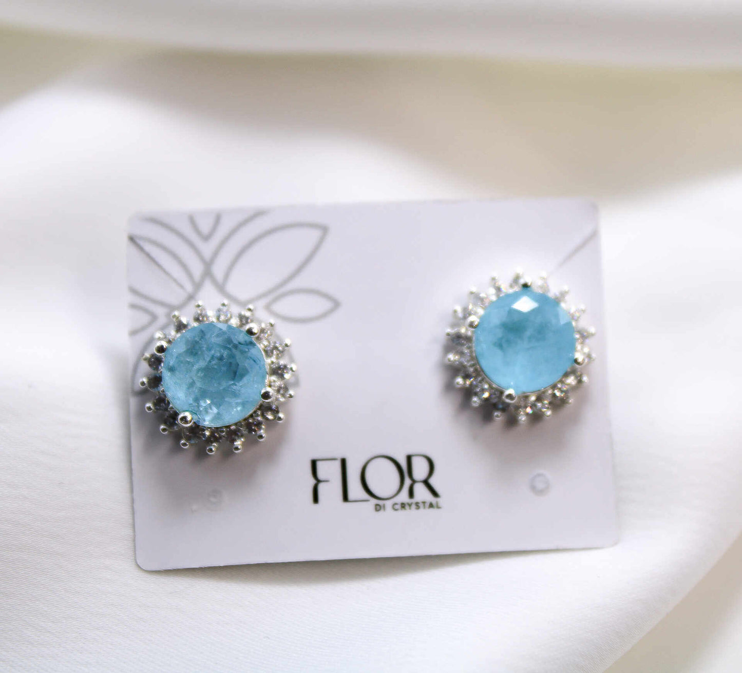 Brinco - Brinco redondo cravejado de zirc. com pedra fusion -azul agua