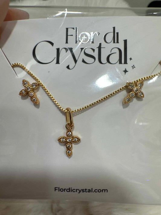 Conjunto - Conjunto de cruz mini cravejada en veneziana