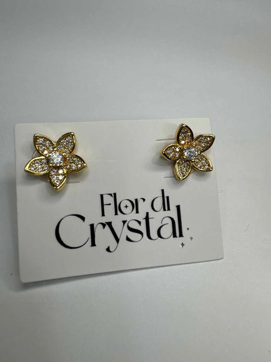 Brinco - Brinco de Flor Microcravejado e zirconia no meio cristal