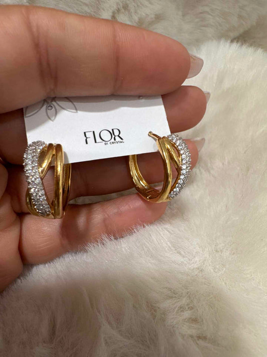 Brinco - argola lisa dupla e cravejada- grande