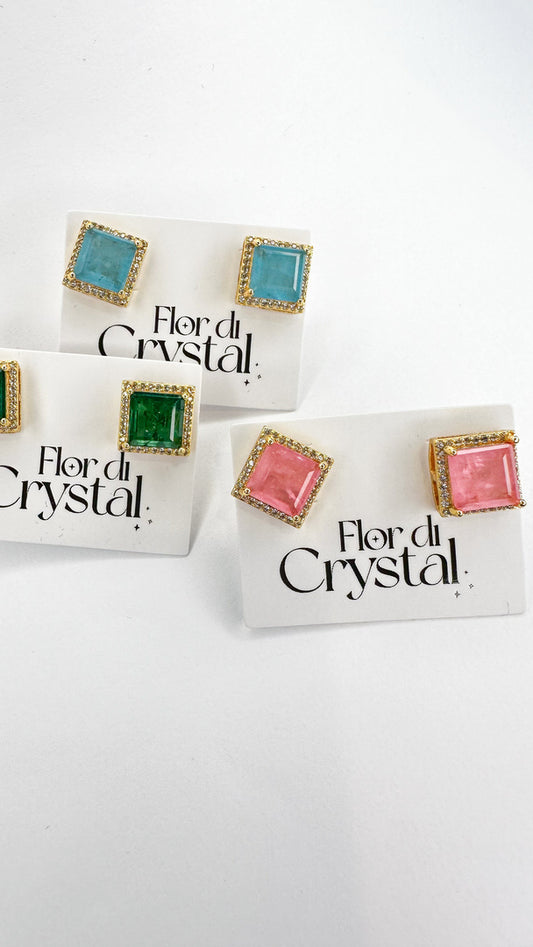 Brinco - Brinco Quadrado pedra fusion e Zirconias