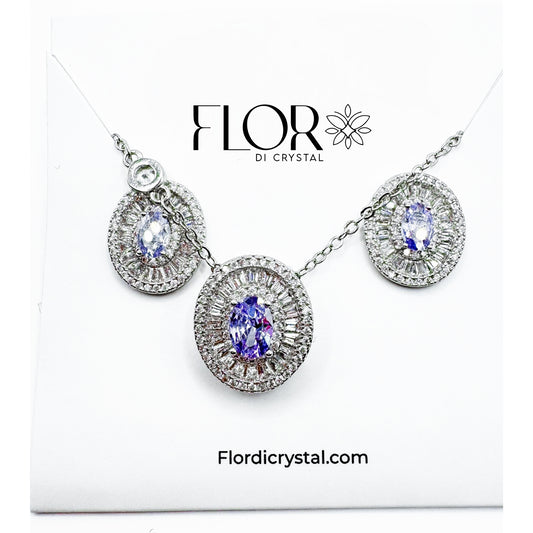 Conjunto - conjunto oval Micocravejada com Zirconia LAVANDA - Luxo c/ corrente em ponto de luz