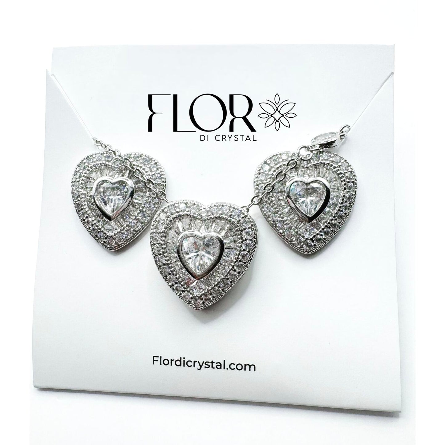 Conjunto - conjunto de Coracao Micocravejada com Zirconia navete e coracao Cristal - Luxo