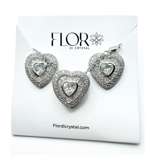 Conjunto - conjunto de Coracao Micocravejada com Zirconia navete e coracao Cristal - Luxo