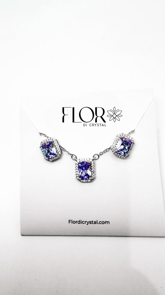 Conjunto - conjunto quadrado pequeno cravejado e Zirconia lavanda- Luxo