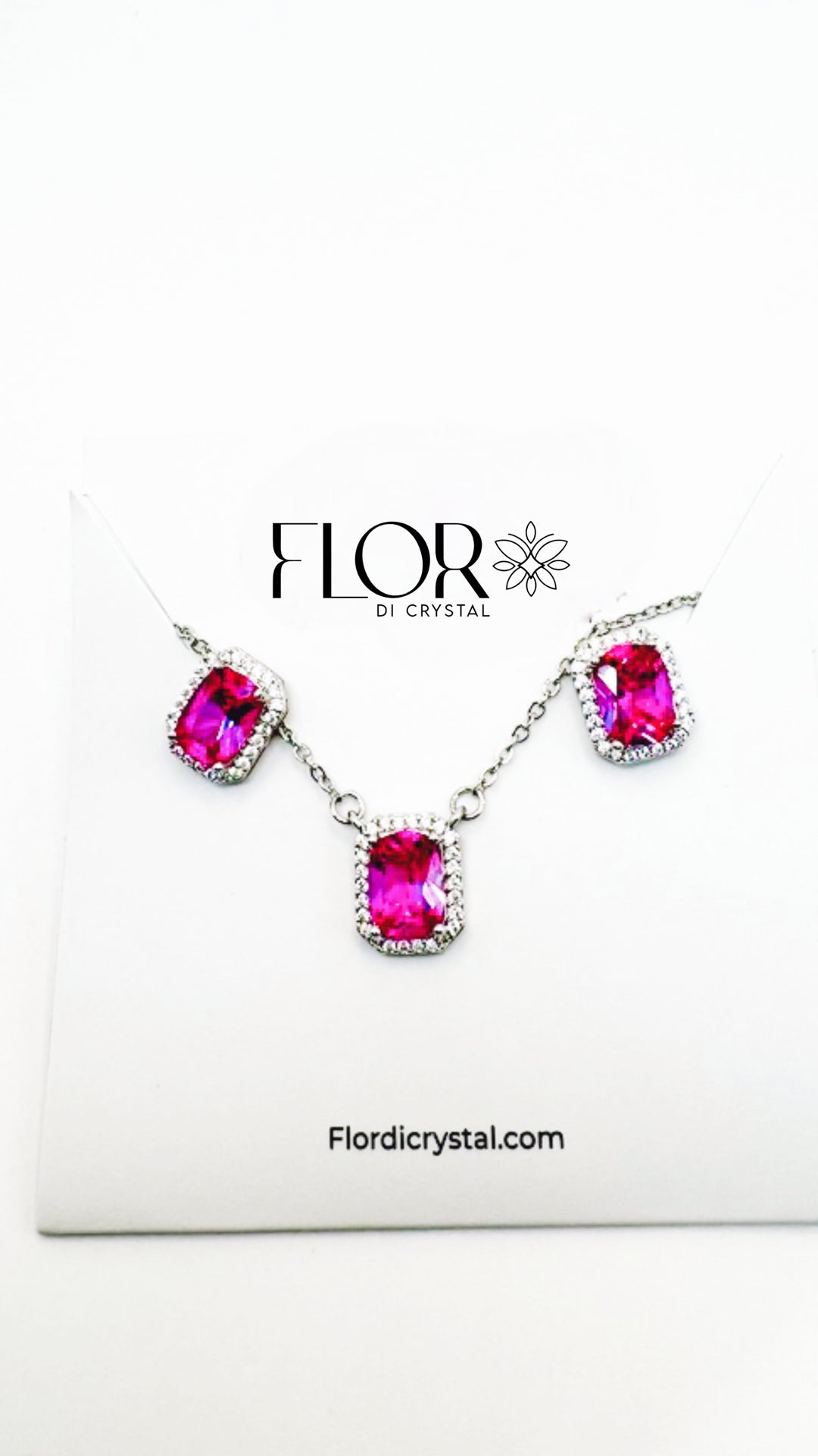 Conjunto - conjunto quadrado pequeno cravejado e Zirconia Fushia- Luxo