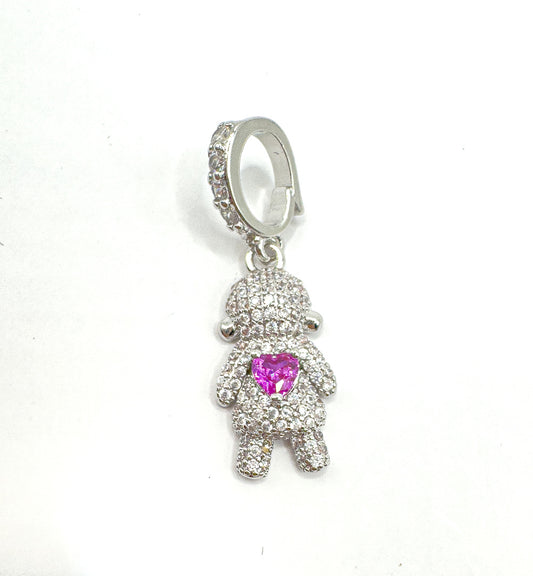 Pingente - boneca  cravejado de zirconias e pedra rosa -Rodio